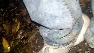 Woman pees pants in diaper, reaches two orgasms with straw on rainy night