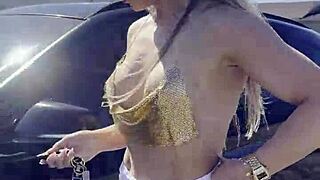 Blonde from usa gets fucked hard in double penetration scene with two men