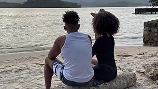 Black couple picks up mysterious stranger on beach for home adventures