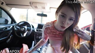 Stepfather fucked stepsister in stepmoms car pov