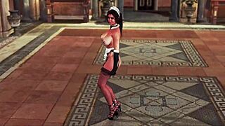Sultry lara croft in maid uniform at villa
