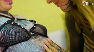 Wow, alt-girls tattooed lesbians riding dildo with punk goth hippie spit tongue action!