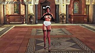 Sultry lara croft in maid uniform at villa