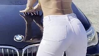 Blonde from usa gets fucked hard in double penetration scene with two men