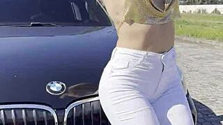 Blonde from usa gets fucked hard in double penetration scene with two men