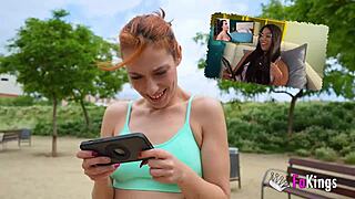 Redhead milf Veronica simply can't believe the size of Don Jorge's snake in public quickie.