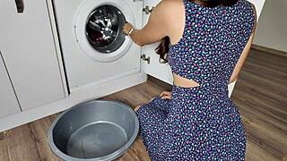 Mature woman stuck in washing machine
