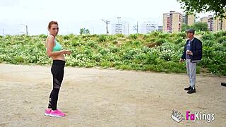 Redhead milf Veronica simply can't believe the size of Don Jorge's snake in public quickie.