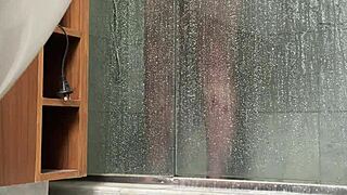 A BBW person is caught engaging in masturbation activities in the shower area quietly