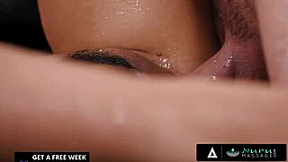 Nuru Massage - Cute Ebony Ameena Green Gives First Nuru, Very Naughty French Subtitles