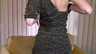 liz ashley does a candid holiday strip, showing off her natural tits and hairy pussy