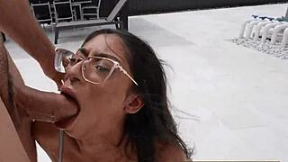 Natural busty teen 18+ slut performs amazing wet deepthroat outdoor by the pool on massive cock - sona bella jmac