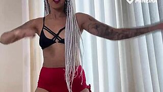 Boldly shoving tight pussy in face during workout shorts