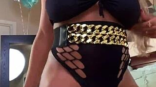 Busty ebony nyla storm stripteases in lingerie, twerking big booty while vibrator stimulates pussy