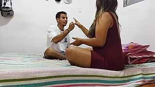 the loving couple shares an amateur moment