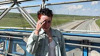 Naughty quickie in public parking with big cock.