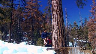 brunette milf eve lawrence relaxes on snow