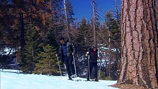 brunette milf eve lawrence relaxes on snow