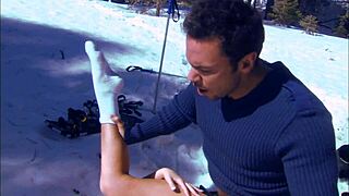 brunette milf eve lawrence relaxes on snow