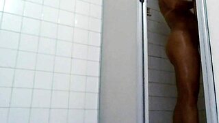 Wet bathroom shower with real couple at home