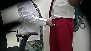 lady doctor is checking a school student dick