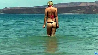 Bikini blowjob boyfriend covers my tits with cum at the beach