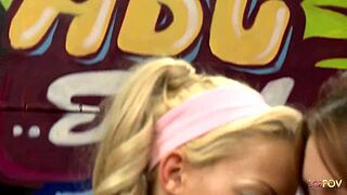 sporty blonde and brunette engage in fitness activities