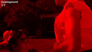 imagine jade kush in chun li costume taking two monster cocks provocatively