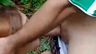 Girl Sucks Guide's Cock in Forest, Gets Cum on Tits