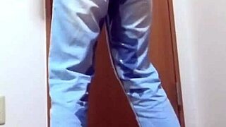 A Girl Pees Jeans in Bathroom