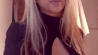 Suggestive teaser trio: hard fucking and squirt before cuckold husband