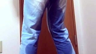 A Girl Pees Jeans in Bathroom