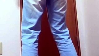 A Girl Pees Jeans in Bathroom