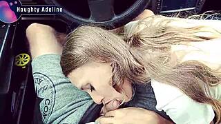 Sloppy kiss in car with drink in mouth by naughty adeline