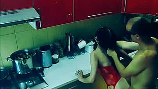 She feels intense pleasure during rough kitchen fucking in all positions