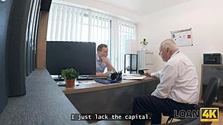 Loan4k petite 18+ whore mina k is doing dirty things in the office to get the loan.