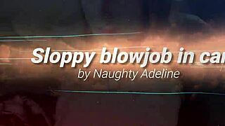 Sloppy kiss in car with drink in mouth by naughty adeline