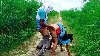 i fucked my girlfriend doggy style in the jungle, her tight pussy gripping me crazy as we bent over in nature