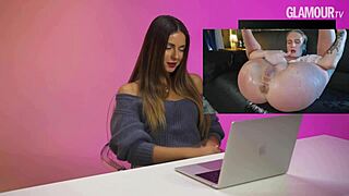 nyusha reacts to intense squirting lesbian anal scene