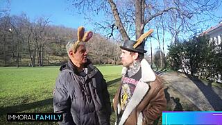 Easter bunny sluts stuff cunts in taboo egg hunt with daddy and uncle