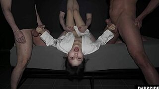 her first group encounter with three men