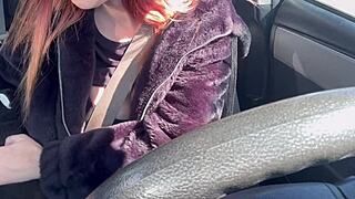 Sexy italian milf flashes juicy tits on horny car ride