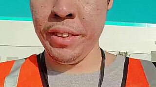 asian amateur walks publicly outdoors during work in amsr style