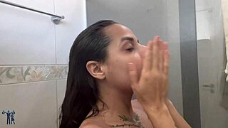 Latina Milf Shaves Cum-Filled Pussy and Masturbates