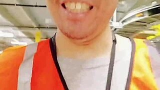 asian amateur walks publicly outdoors during work in amsr style