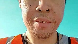 asian amateur walks publicly outdoors during work in amsr style