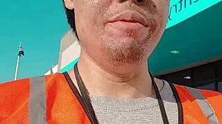 asian amateur walks publicly outdoors during work in amsr style