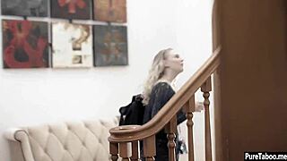 Older guy claims nervous tiny blonde's virginity with his big cock