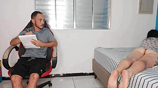 EXCITED BRUNETTE TEEN EXPOSES BIG ASS TO TEASE GUY