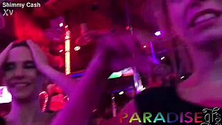 our twin gfs owned stripper poles then got fucked hard in public bathroom